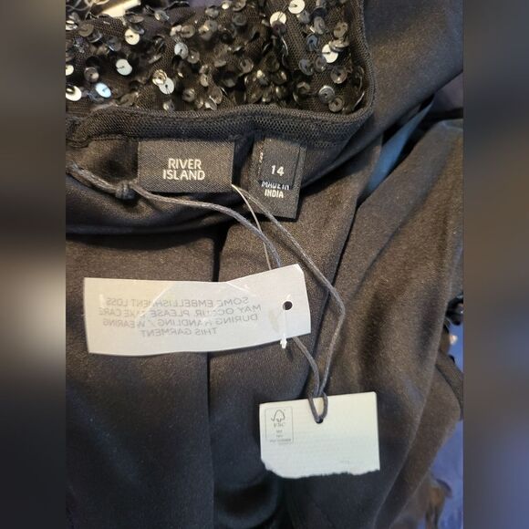 River Island Black Sequin Wrap Midi Dress NWT size 14 - Picture 5 of 5